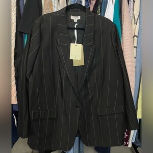NWT Nili Lotan Target Blazer 2X Black Pin Stripe One Button Front Pockets